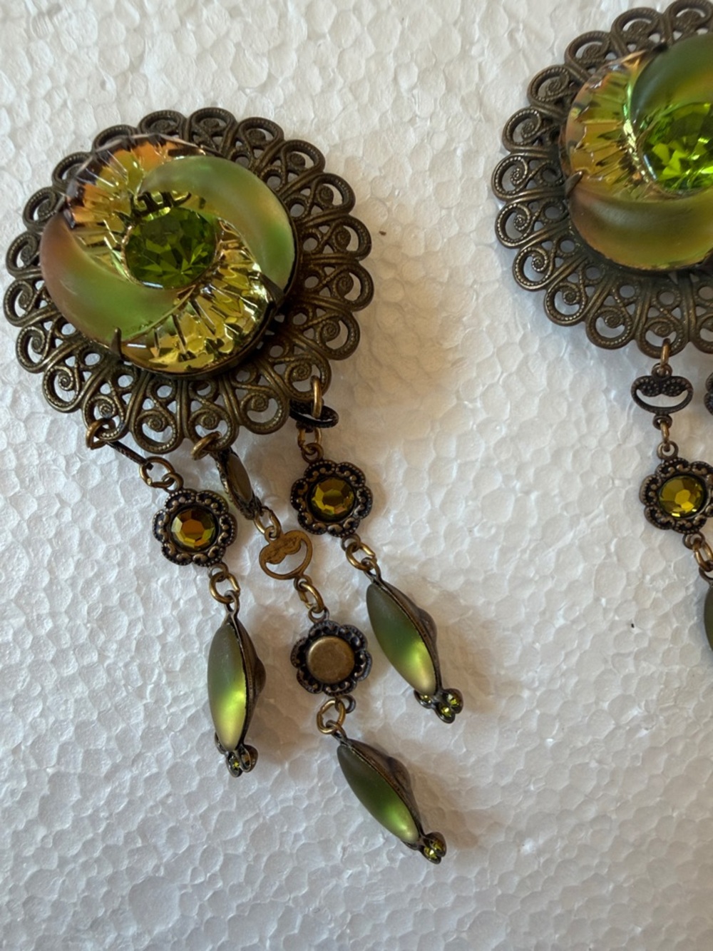 Vintage-Inspired Green Filigree Drop Earrings